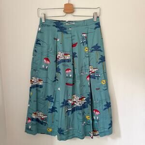 Boden Lola Midi Skirt Beach Seaside Novelty Print Sz 4